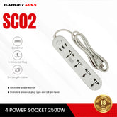 GADGET MAX GMSC02 2500W 10A MAX 4 PORTS AND 3USB 2M(US) (110-220V) (50-60Hz), (Power Socket)